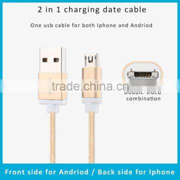Tow Double Sided Mini Usb Cable Charger Cable for Iphone and Samsung