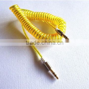 colorful fashionable flexible dc3.5m to dc3.5m spiral metal transperant cable extend stereo audio aux cable