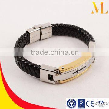 Wholesale fashion jewelry genuine leather stainless steel bracelet MLLS003