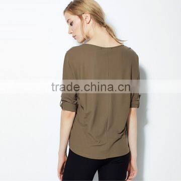 Women Ladies Summer Style 3/4 Sleeve Irregular Tees Tops T-Shirts OEM Manufacturers Factory From Guangzhou photo-2