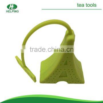 Green Eiffel loose leaf silicone tea strainerwith Tower Shaped.