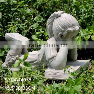 Reading girl statue concrete garden decoration for sale