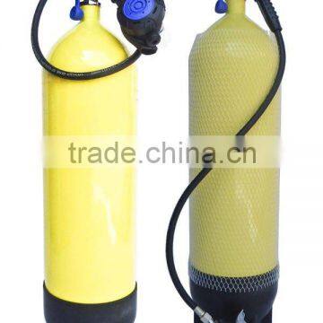 Yellow painted oxygen cylinder for scuba diving