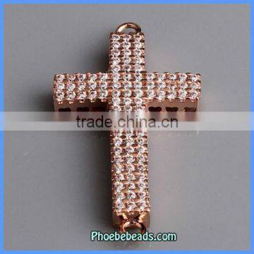 Wholesale Rose Gold Plated Copper CZ Crystal Sideways Cross Connectors MC-CZ01B