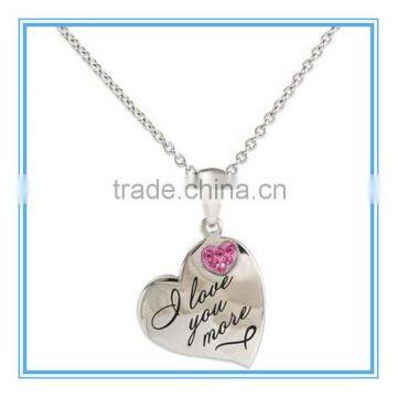 Stainless Steel "I love you more" Pink Crystal Pendant                        
                                                Quality Choice