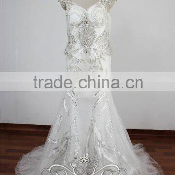 Real Sample Mermaid Heavy Beaded Plus Size Wedding Dress Crystal Embroidery photo-2