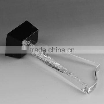 Oem logo design size optical glass TV show competetion award with yellow base K9 engraving crystal plaque trophy
