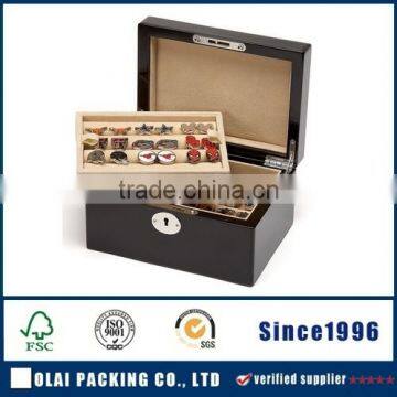 2015 fashion black croco leather cufflink box on promotion