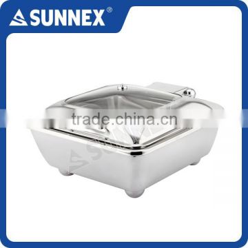 SUNNEX Factory Price Standard Mirror Finish Rectangular 5.5 Litre Glass Lid Buffet Food Warmer