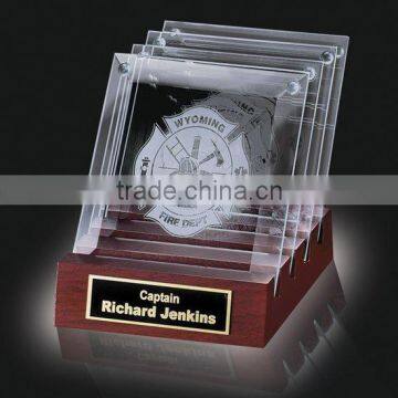 Exquisite custom blank square glass coaster set with solid wood base