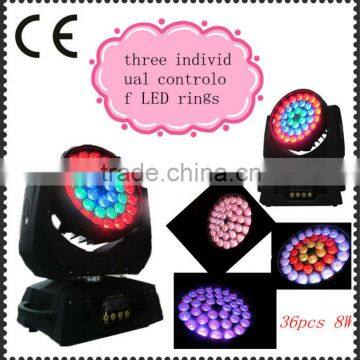 High effect 36pcs 8W rgbw 4 in 1 wash moving head led disco light