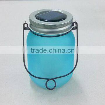 Blue Frosted Glass Solar Led Light Jar for Garden Decoration