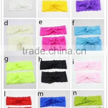 Wholesale Plain Lace Mommy & Me Elastic Headband Set Many Colors Wide Lace Headbands