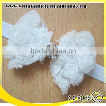 Large Bow Knitted Diamond Flower Baby Hair Bow Headband photo-2