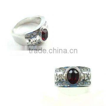 Fashion ring, Alloy ring,CZ stone +Glass ring red color PD plating