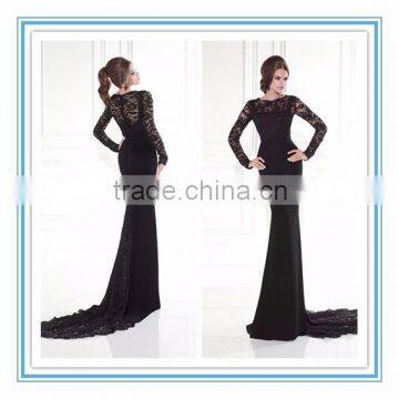 Big size Black Mermaid Long sleeve evening dress evening gown long sleeve evening dress (YASA-814)