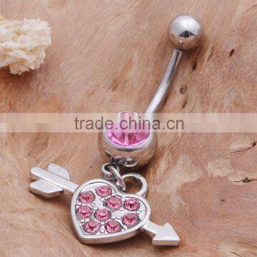 Multi Color Gems Paved Cupid's Heart Dangle Belly Button Naval Ring.