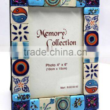 Hand Worked Ceramic / Glass / Glitter Tiles Ftd. Murano Inspired Designer Photo Frame - Photo 4" x 6" ( 10 x 15 Cm.)