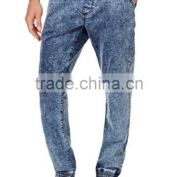 cheap wholesale men's elasticated waistband acid wash jeans