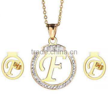 New arrival 316l stainless steel alphabet letter gold jewelry sets