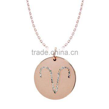 925 Silver/Brass Pandents Rose Gold/Yellow/Silver Plated with Genuine Crystal Customize Design 'Horoscope' for 'Aries'