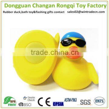 Weighted toy rubber sunglass duck race with swimming cap