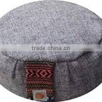 yoga meditation round zafu cushion with Buck wheat filling in natural jute fabric with carry handle