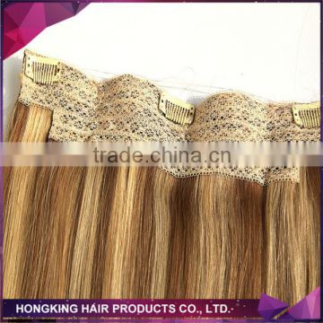 Double drawn virgin remy human hair weave halo hair extensions, flip in hair extension