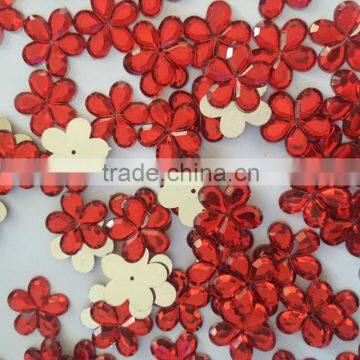 candy red color flower shape sew on plastic stone for garment collar decoration