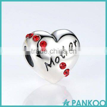 Romantic 925 Sterling Silver Ruby Heart Mother Word Beads Charms Fit Bracelet Gift for Mother photo-3