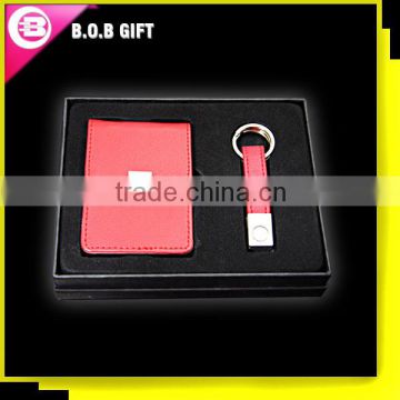 High Quality Business Gift Set Leather Card Holder With Key Chain