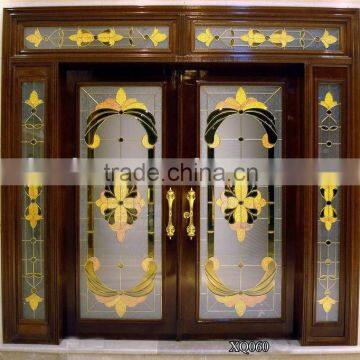 triple panel decorative glass for wooden doors