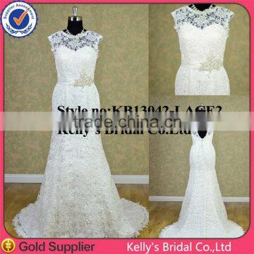 Real photo French Lace long train wedding dress with sleeve