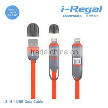 Colorful Micro usb 2 in 1 flexible flat charger cable for iphone 5/5s/6/6plus