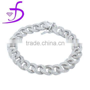 Factory direct sale micro pave setting 925 Silver Cuban Link Bracelet