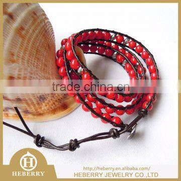 coral monogram leather bracelet bead bracelet jewelry