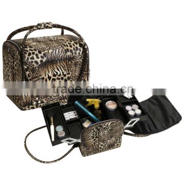 Leopard Roll Top Soft Makeup Cosmetic Train Case Bag Organizer Beauty Kit