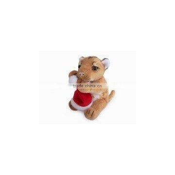 high quality factory wholesale realistic plush lion christmas plush toy cradle lion with christmas cap