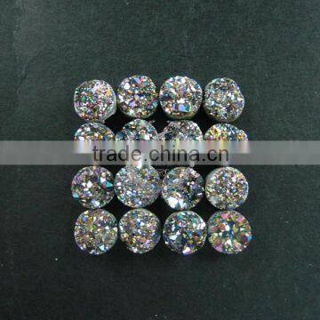 12mm rainbow black plated druzy quartz irregular surface round cabochon for DIY pendant charm supplies 4110095