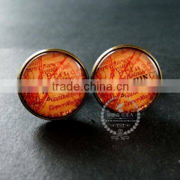 20mm vintage antiqued bronze Washington old map art collage glass cabochon round cufflinks fashion wedding cuff links 6600037