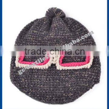 new product for 2014 Wholesale china manufacture OEM CUSTOM LOGO cute glasses winter women acrylic beanie hat and cap