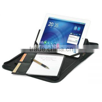 Executive padfolio with zippered closure to hold tablet