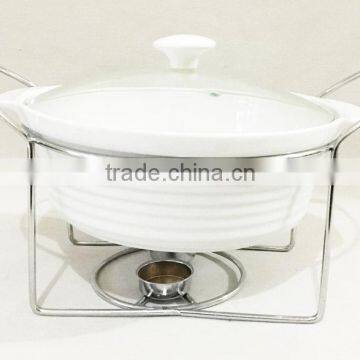 CERAMIC REFRACTORY WITH TEMPERED GLASS LID AND METAL STAND