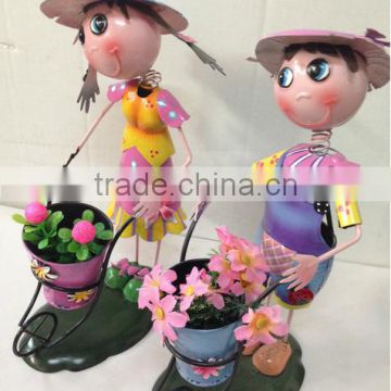 2015 newest design girl boy garden decoration metal girl flower pot metal bog flower pot metal flower pot