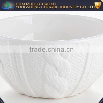 China White Embossed Ceramic Non Stick Microwavable Mixing Bowls photo-2