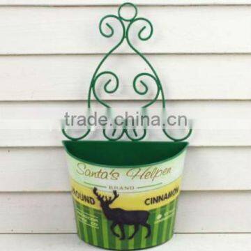 Green fancy garden hanging painted metal half round flower pot for Christmas decoration