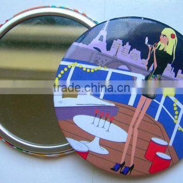 Plastic round shape single side custom logo pocket cosmetic mirror