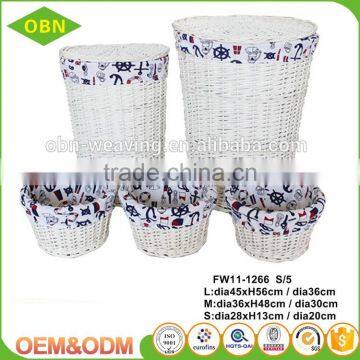 Large Home Cheap Unique Round Storage Wicker White Wash Laundry Basket photo-2