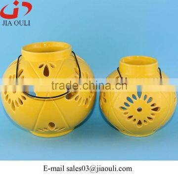 New Deisgn Home Decoration Yellow Ceramic Hurricane Lamp, Lantern photo-2