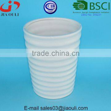 Dimple Stripes Design Glazed White Ceramic Plant Garden Vase photo-3
